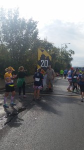 At the Marine Corps Marathon mile 20 is where you "Beat the Bridge." Every runner has to be at this point to be allowed to finish the race. The next two miles are spend trudging across the concrete expanse of the 14th Street Bridge. It's the most desolate, mentally exhausting part of the race. The cheers of the crowds and aid station coming into Crystal City at mile 22 are a welcome site after surviving the bridge.